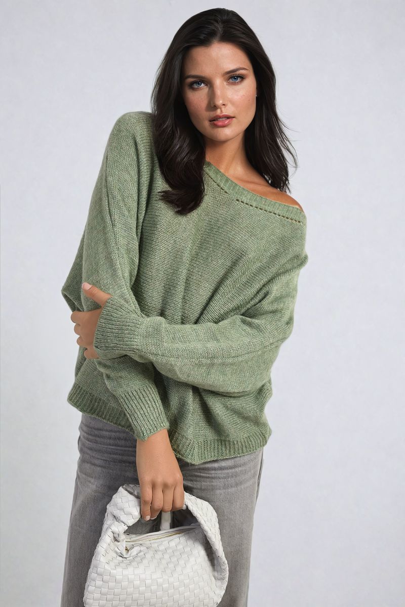 Crew Neck Back Patterned Knitted Jumper