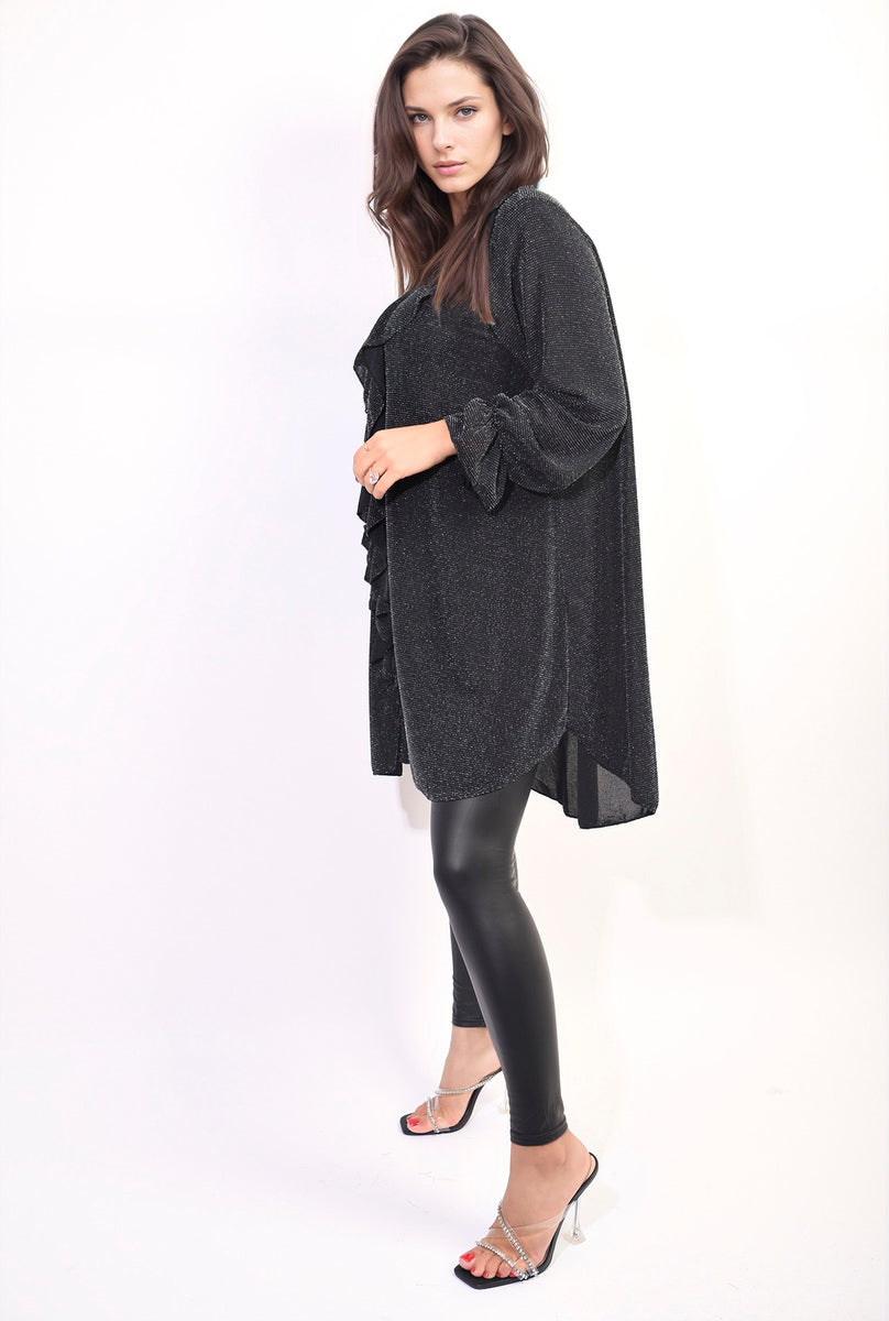 Oversized Satin Ruffle Shirt Dress