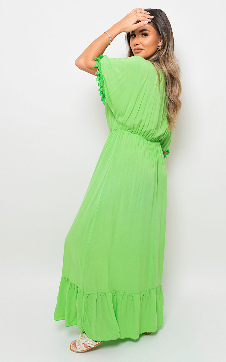 V-Neck Rope Tassel Detail Maxi Dress