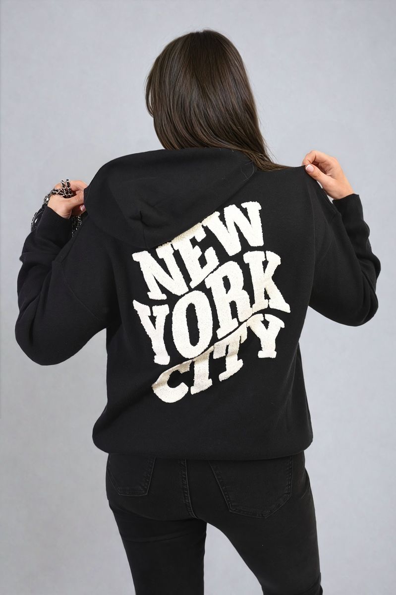 New York City Print Knitted Hoodie