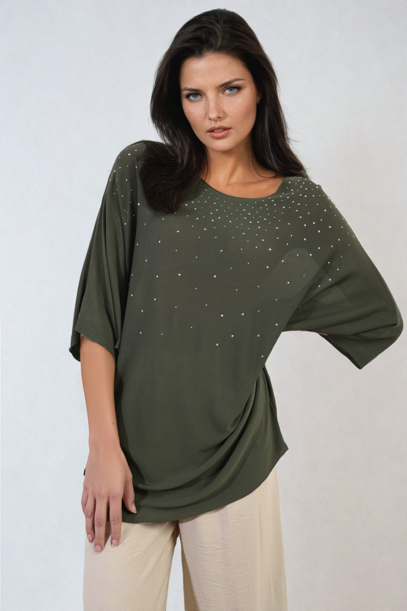 Round Neck Studded Oversized Top