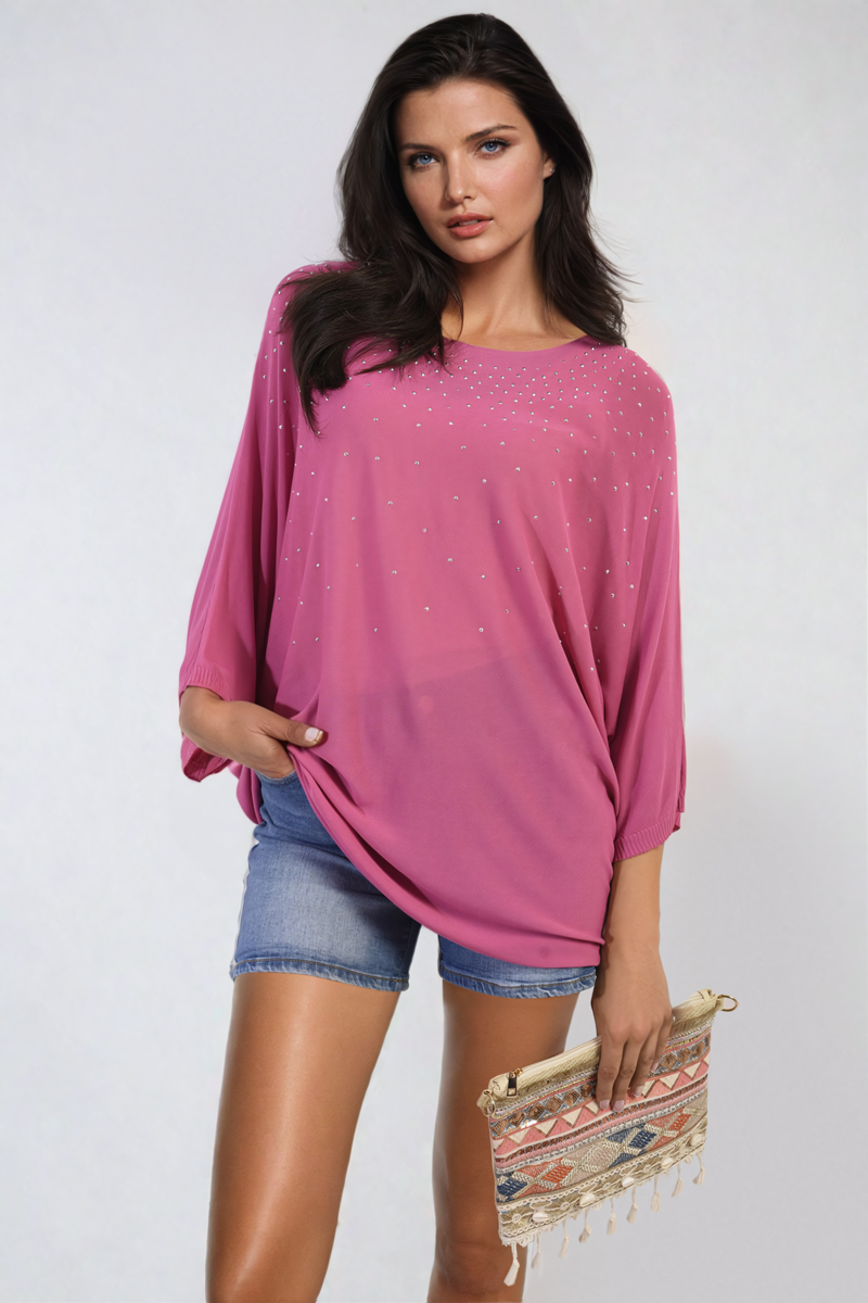 Round Neck Studded Oversized Top