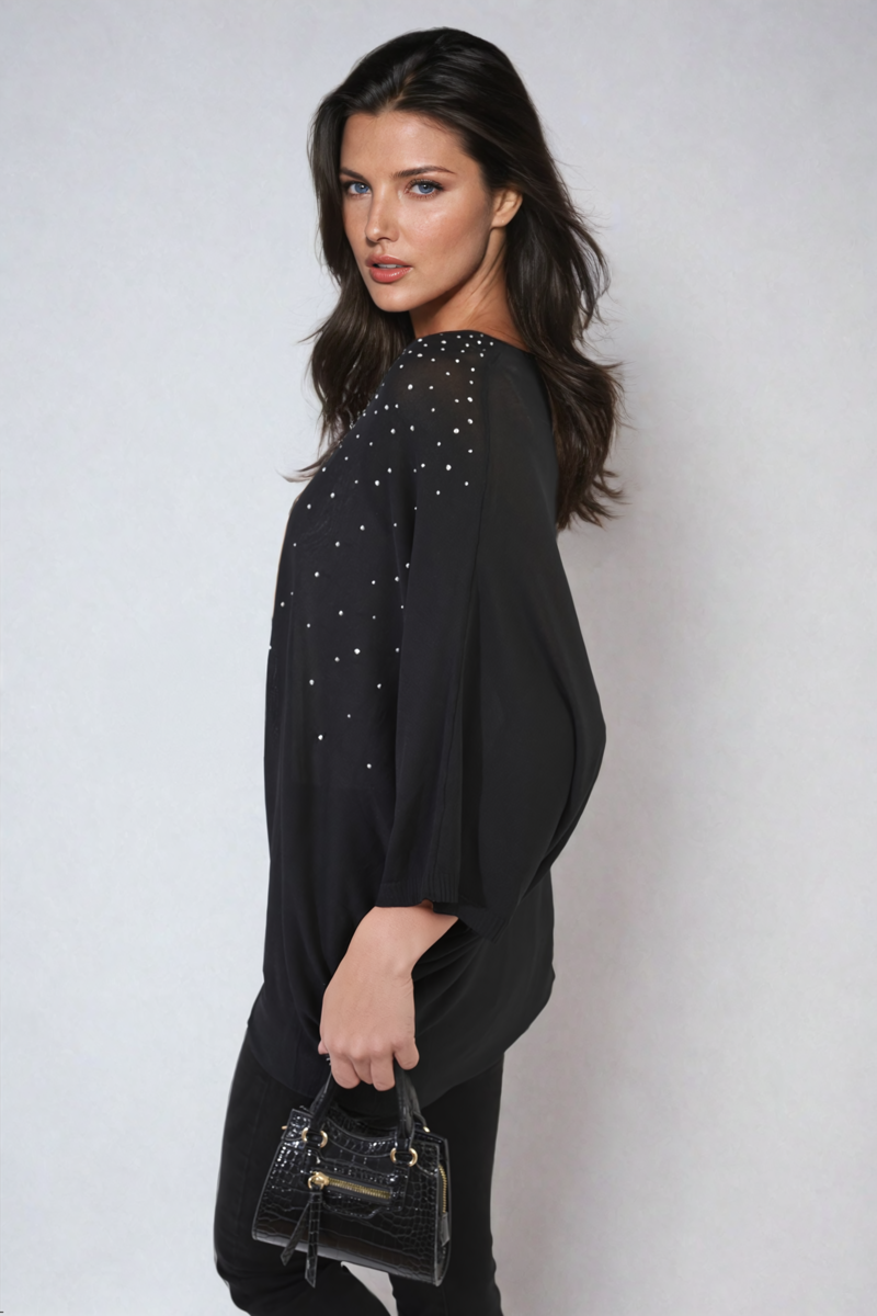 Round Neck Studded Oversized Top