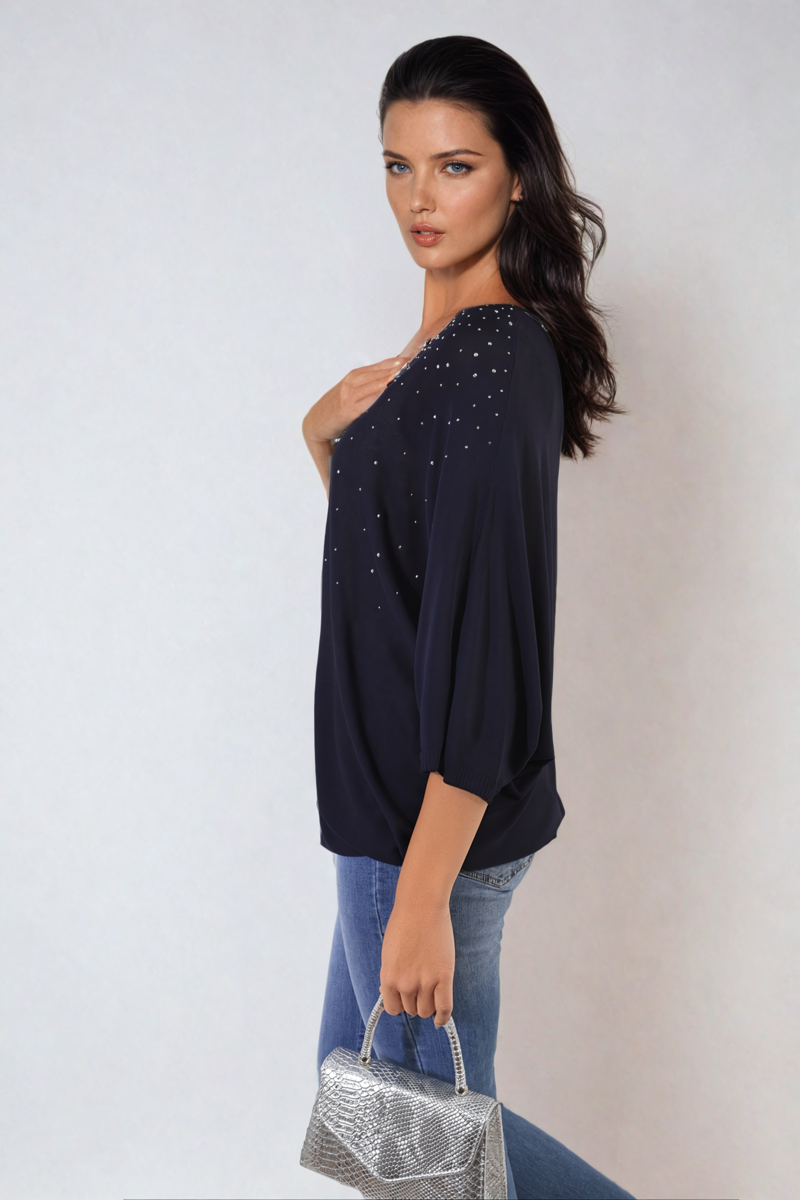 Round Neck Studded Oversized Top