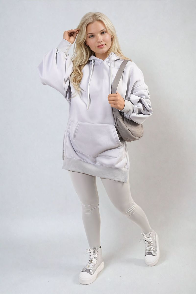 Oversized Hoodie with Side Split and Ribbed Leggings Co ord Set