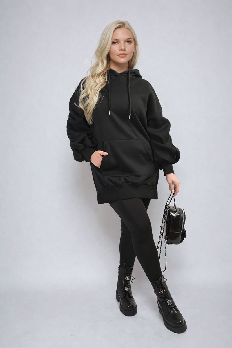 Oversized Hoodie with Side Split and Ribbed Leggings Co ord Set