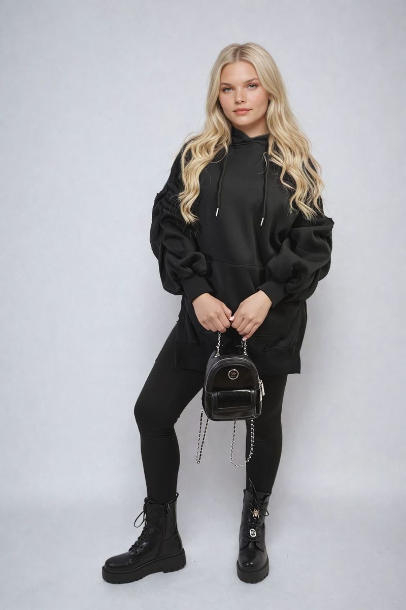 Oversized Hoodie with Side Split and Ribbed Leggings Co ord Set