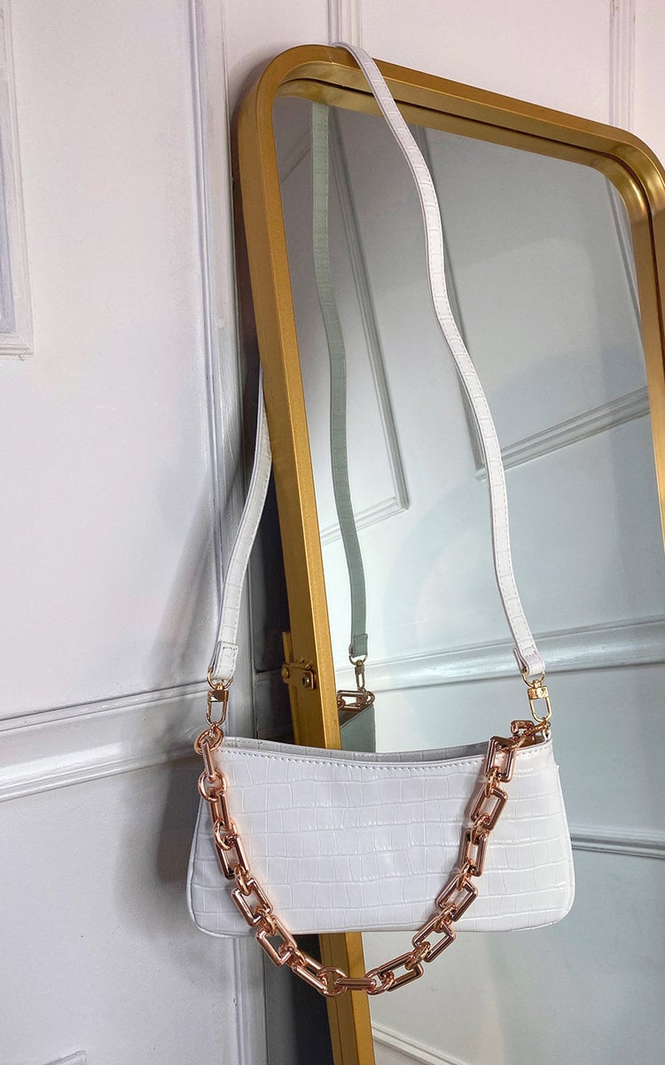 Faux Leather Chain Detail Handbag