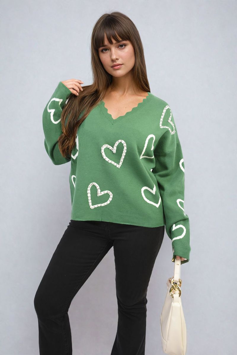 V-neck Stone Long Sleeve Knitted Jumper