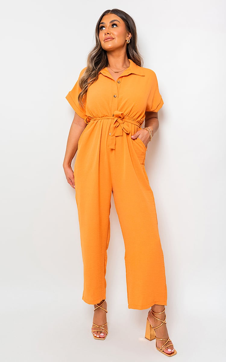 Casual Tie Waist Short Sleeve Jumpsuit