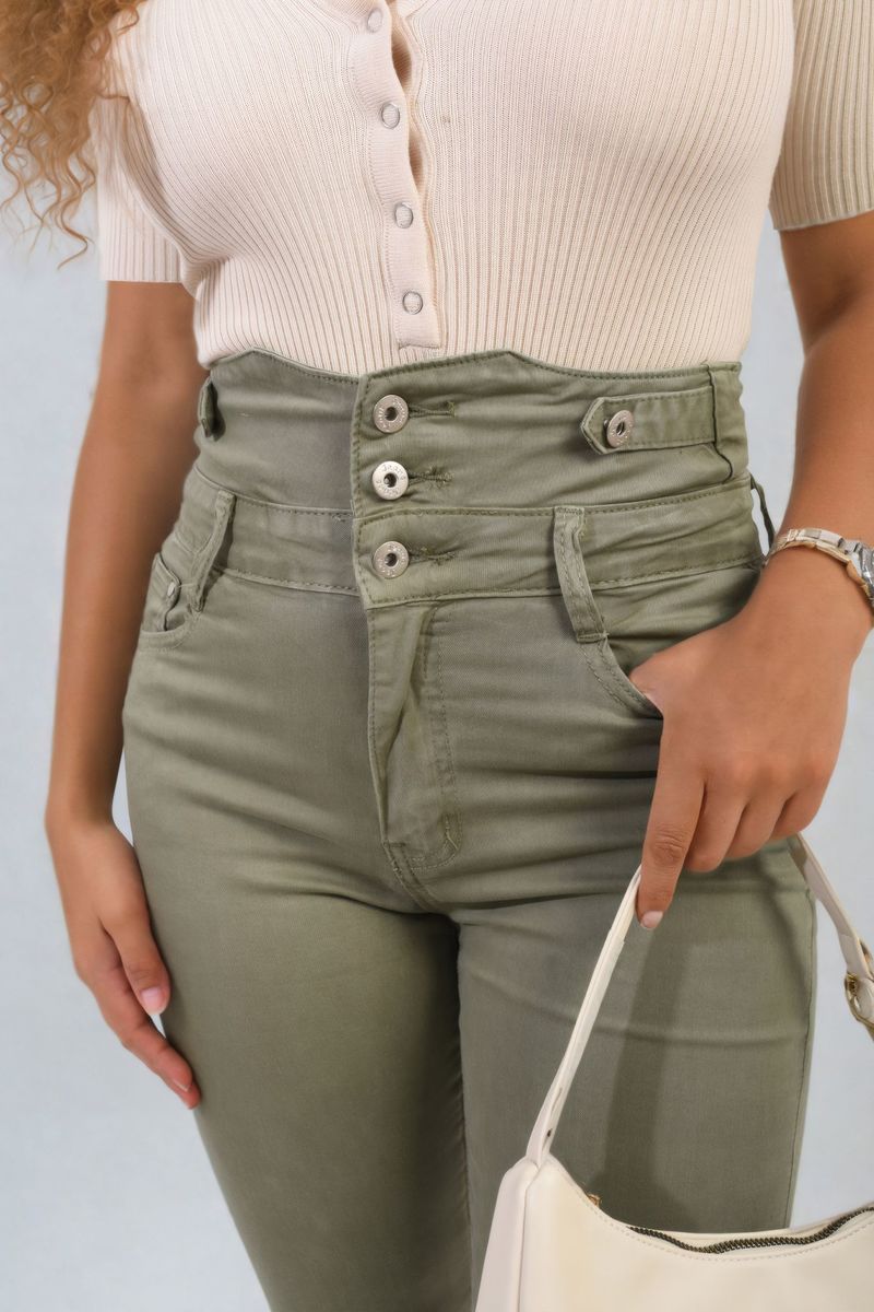 High Waist Button Skinny Jeans