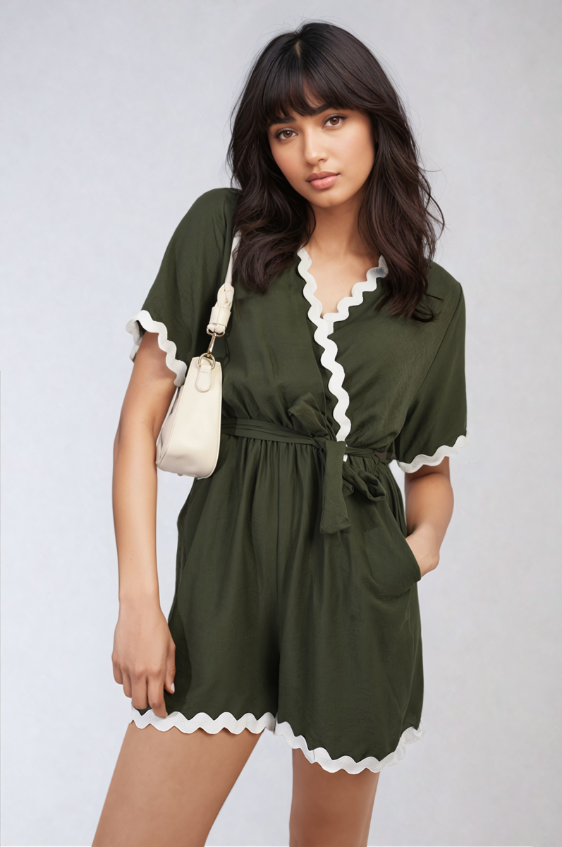 Scalloped Trim Wrap Over Playsuit