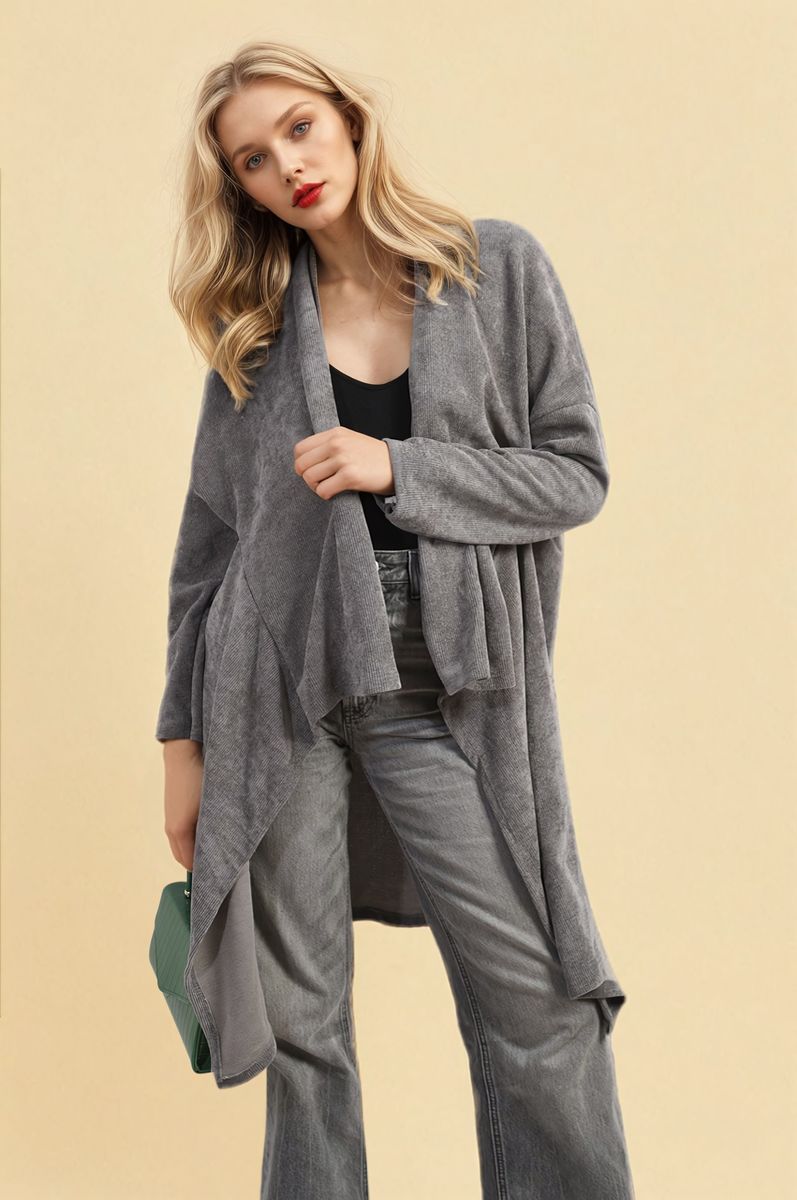 Open Front Long Back Knitted Cardigan