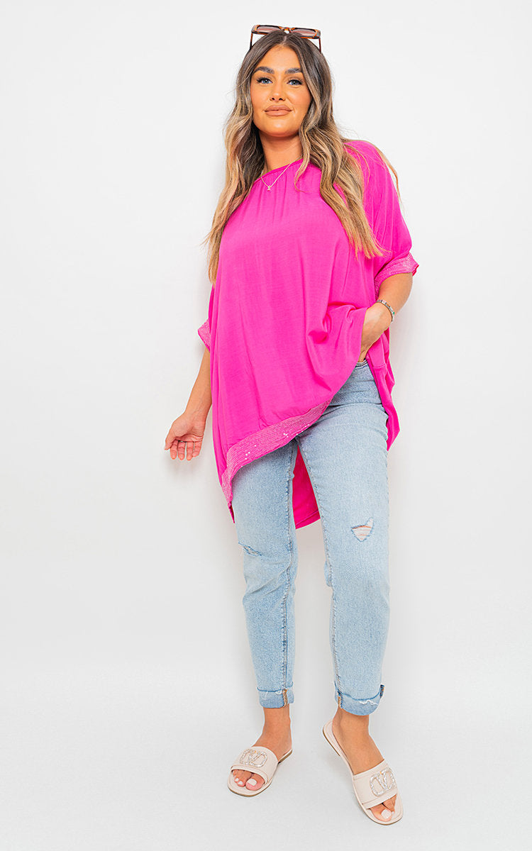 Oversized Sequin Trim Top