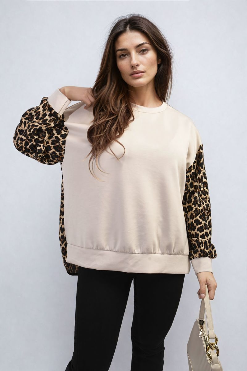 Leopard Print Long Sleeve Knitted Jumper