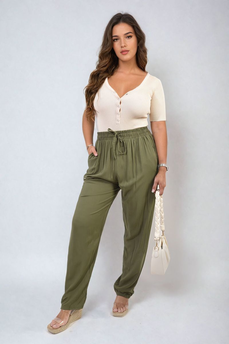 Drawstring High Waist Trouser with Side Pockets