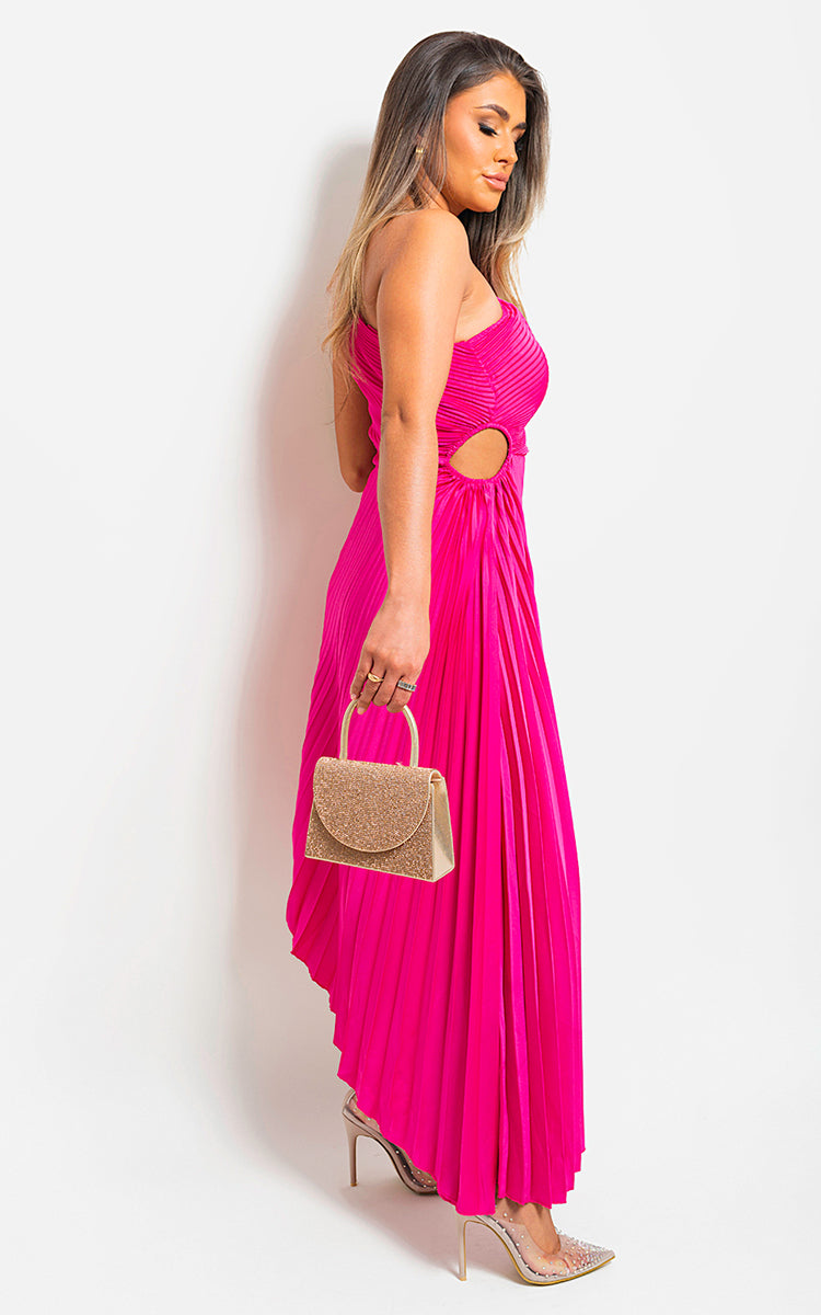 One Shoulder Cut Out Pleated Party Dress