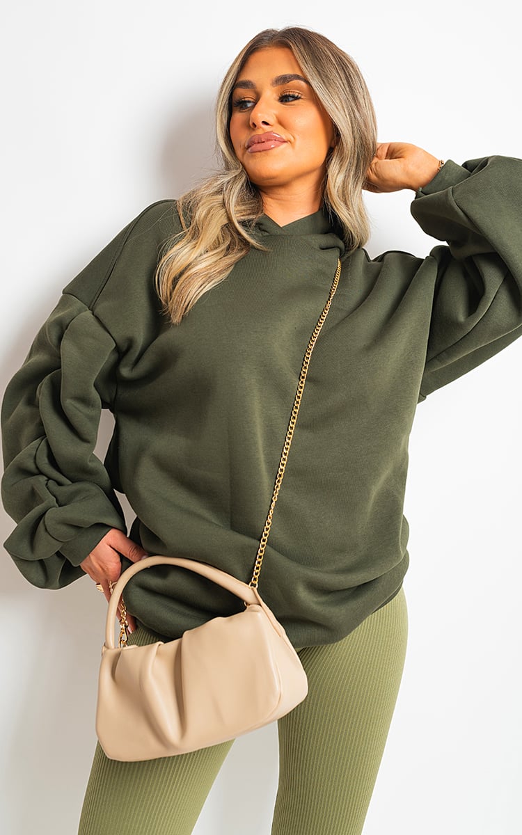 Fall Winter Oversized Ruched Sleeves Hoodie