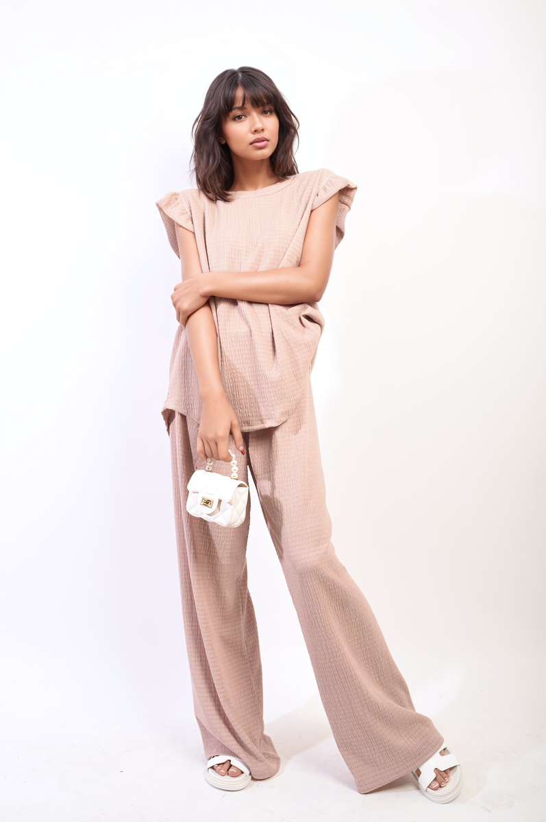 Ruffle Trim Top and Wide Leg Trouser Co-ord Set