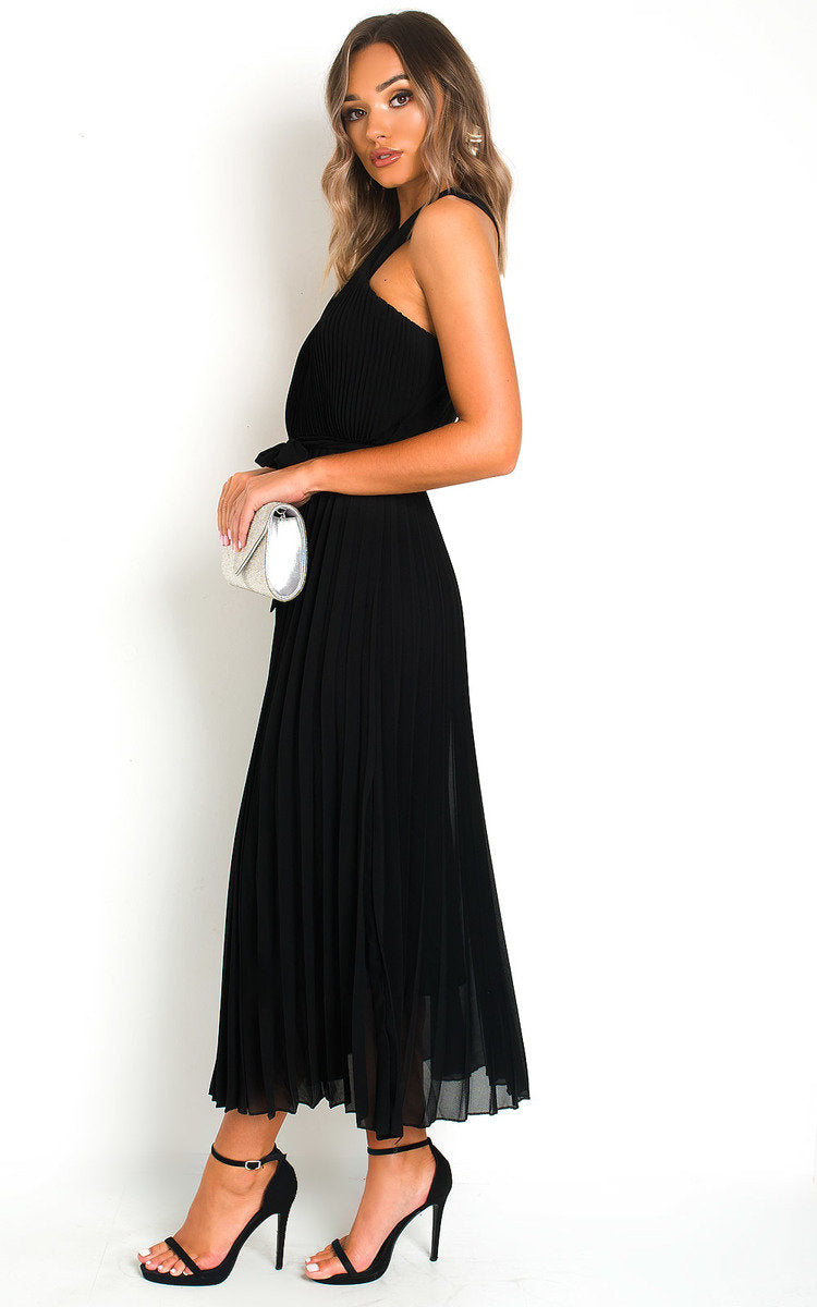 Pleated Crossover Maxi Dress