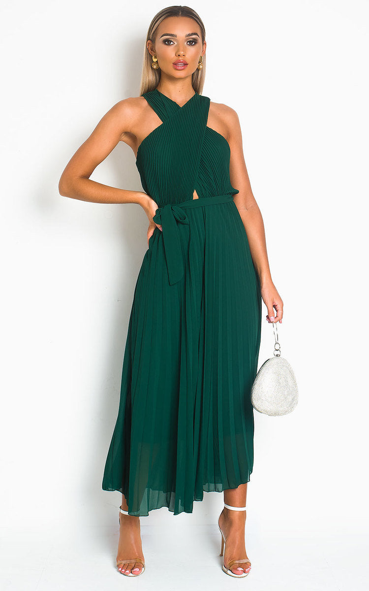 Pleated Crossover Maxi Dress