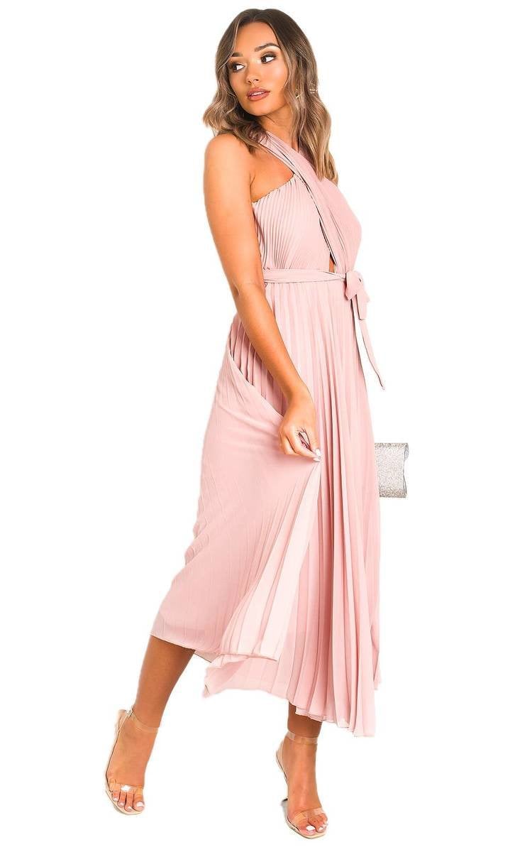 Pleated Crossover Maxi Dress