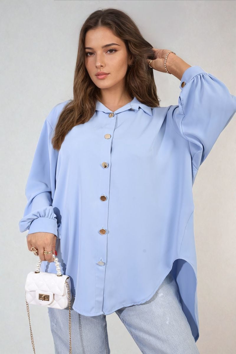 Oversized Collared Button Down Top