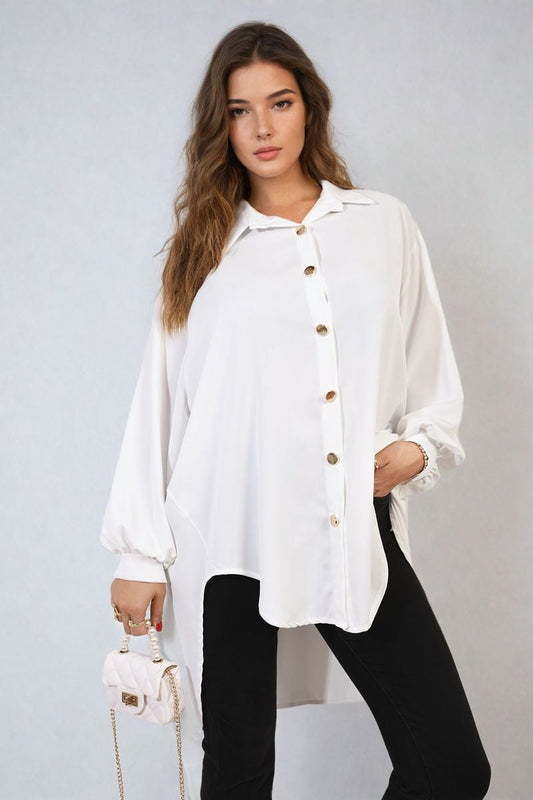 Oversized Collared Button Down Top