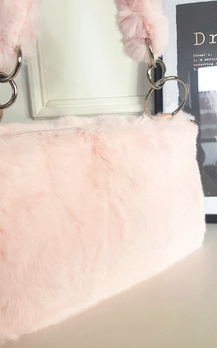 Faux Fur Shoulder Bag with Fluffy Strap