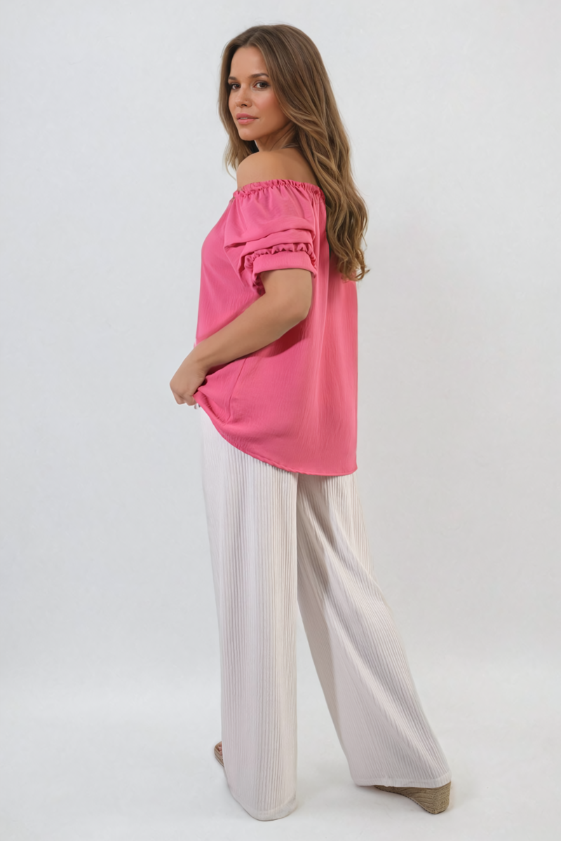 Cinched Sleeve Off Shoulder Top