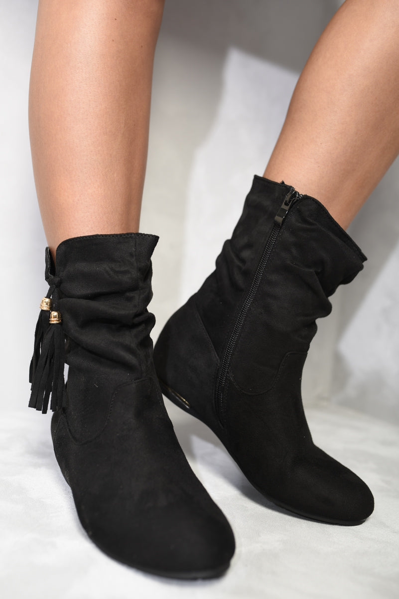 Tassle Detail Rouched Ankle Boots