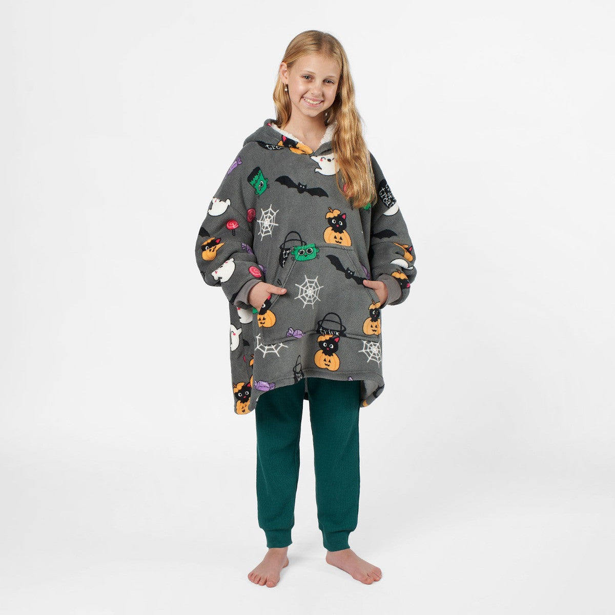 Kids Halloween Print Hoodie Blanket - Charcoal