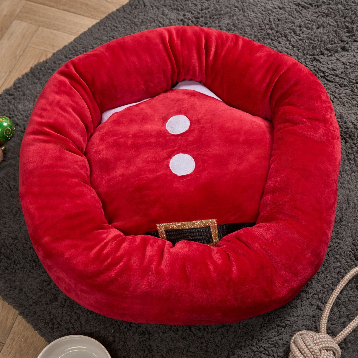 Santa Bolster Round Fleece Pet Bed