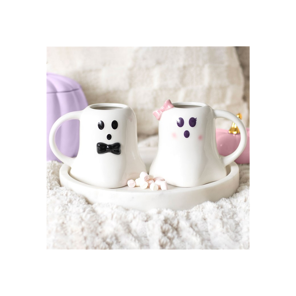 Mr and Mrs Boo Ghost Shaped Mug Set