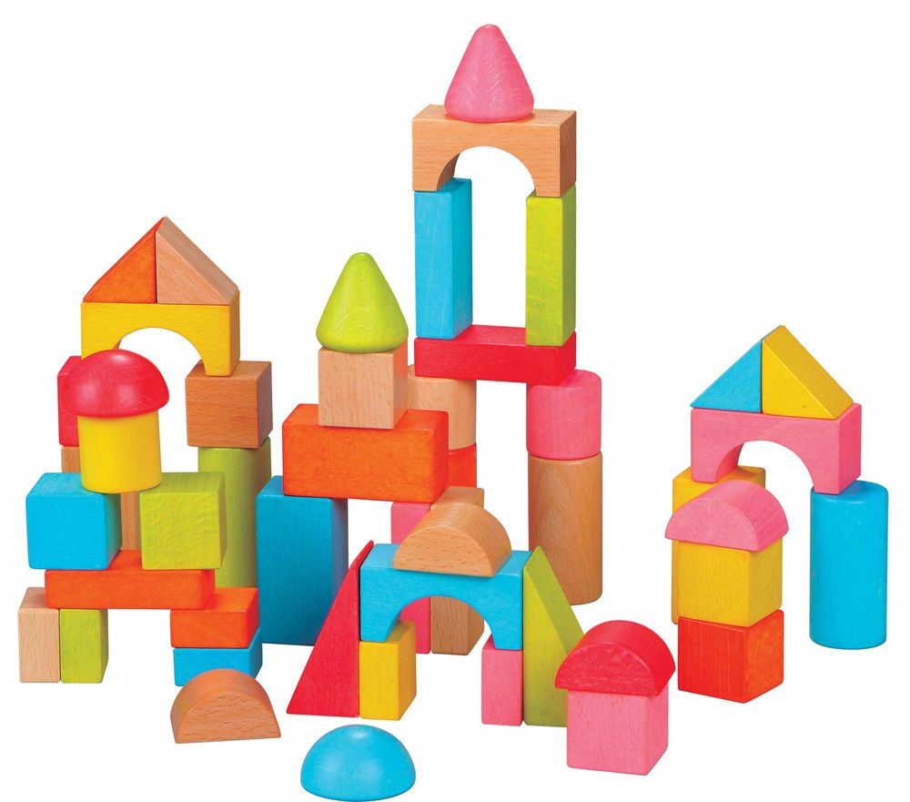Lelin [50 Blocks] Wooden Building Shape Construction Blocks For Children Kids