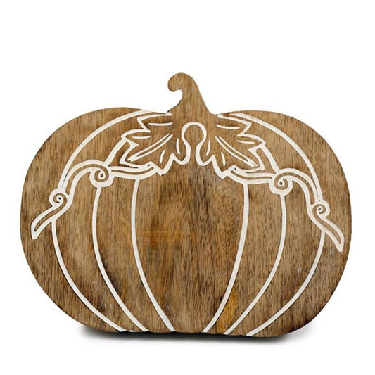 25cm Wooden Carved Pumpkin