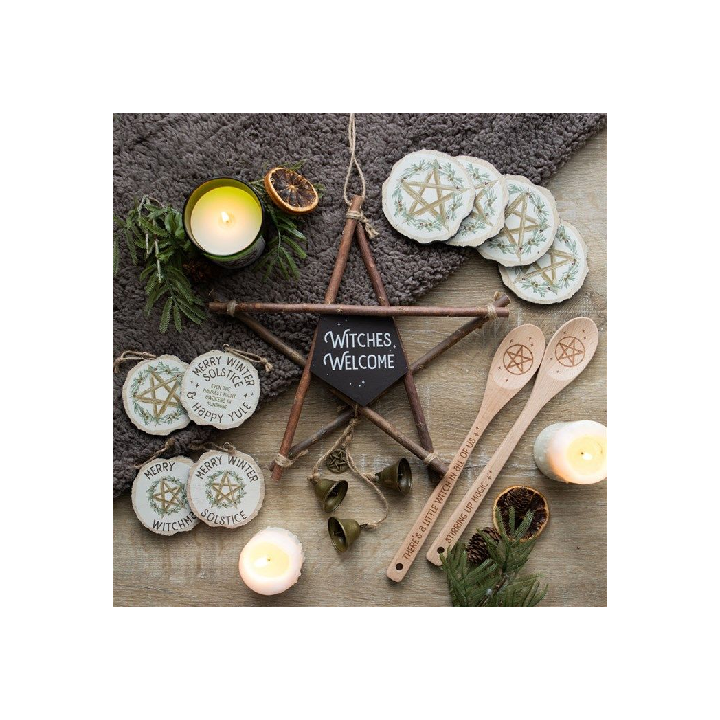 30cm Witches Welcome Willow Pentagram Sign with Bells
