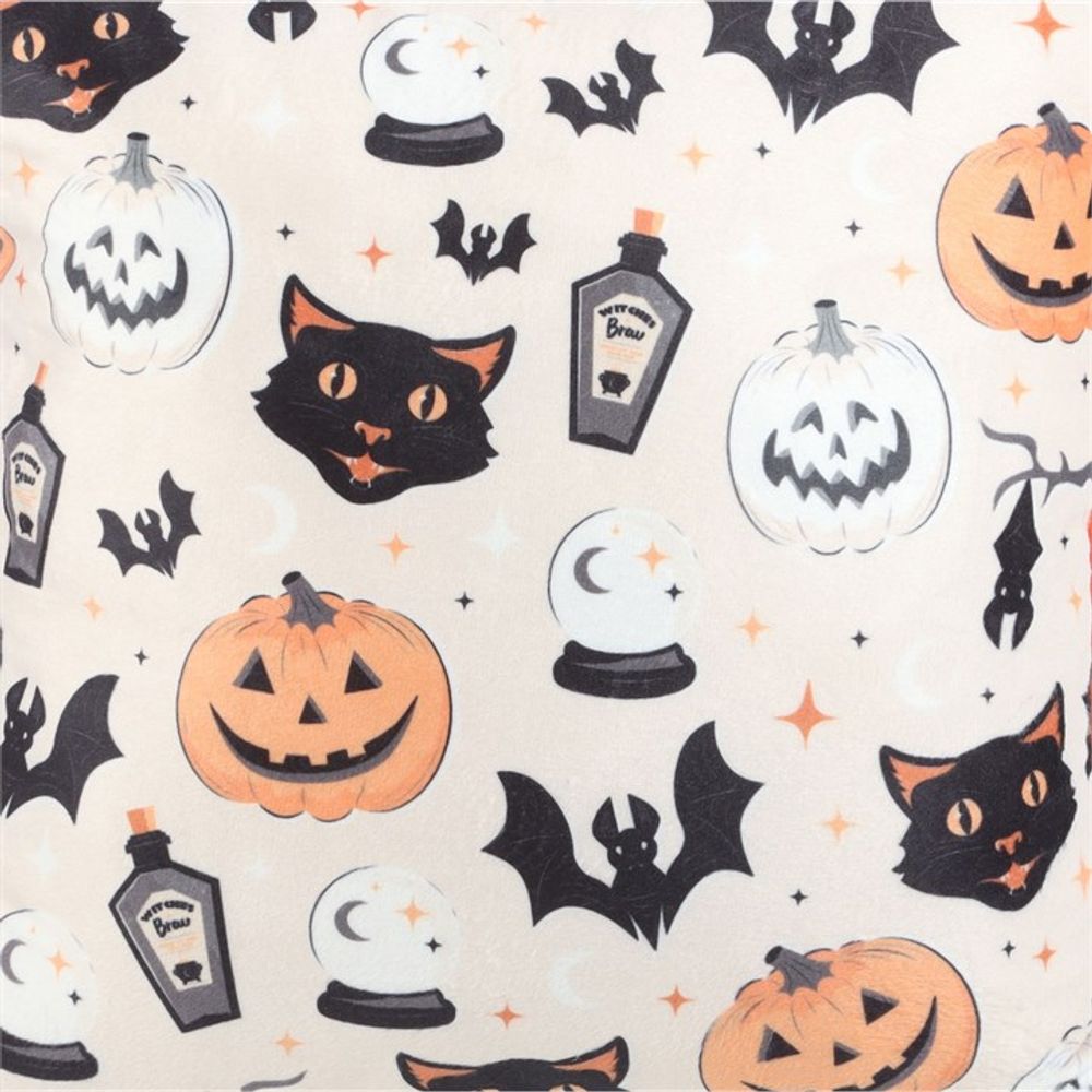 35cm Square Spooky Cat and Pumpkin Print Cushion