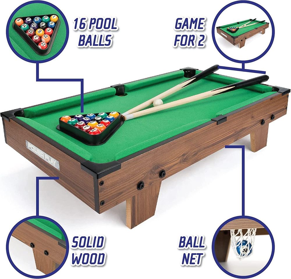 Power Play Kids Pool Billiard Snooker Indoor Table Top Game - 20"