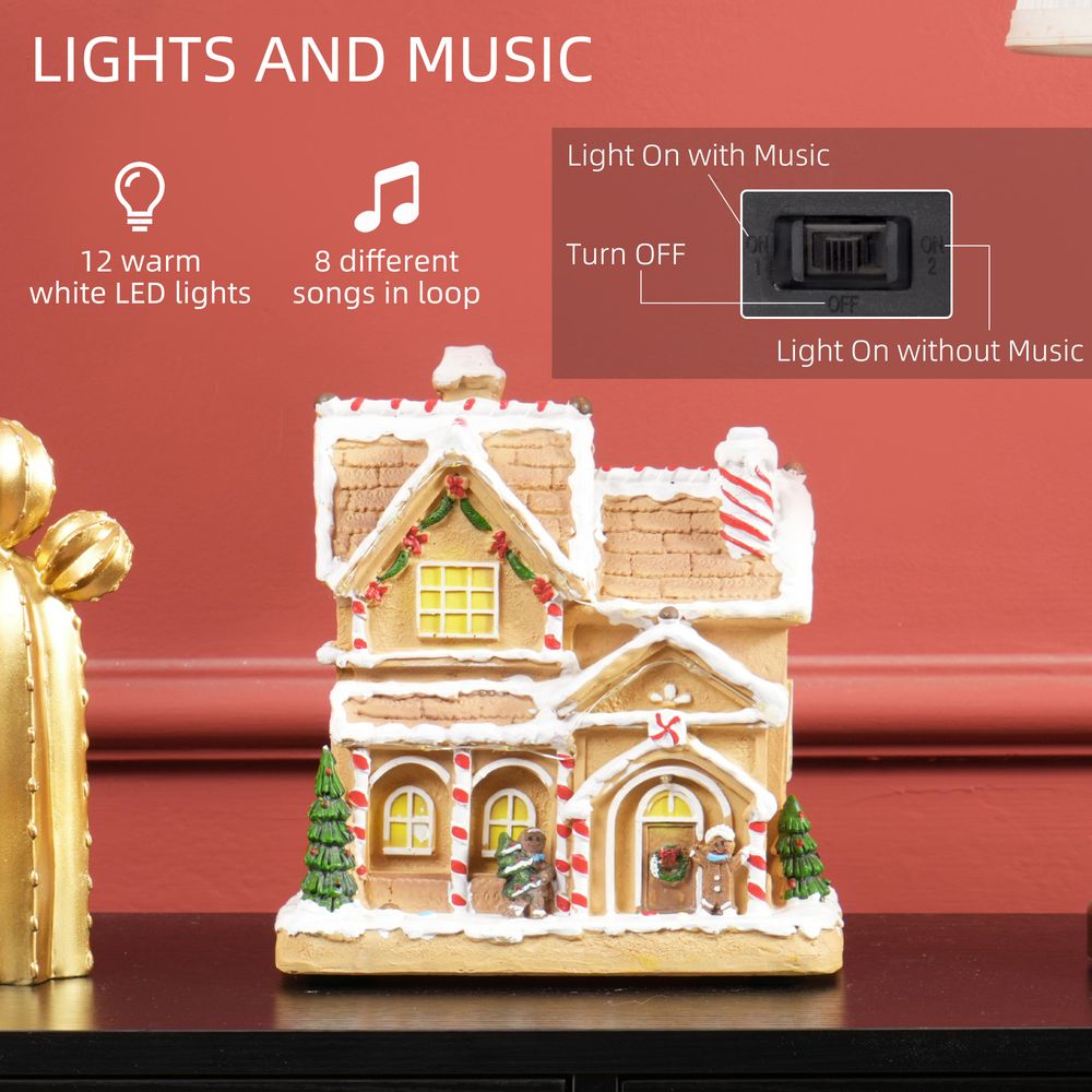 Lighted and Musical Christmas Candy House with Gingerbread Man Brown