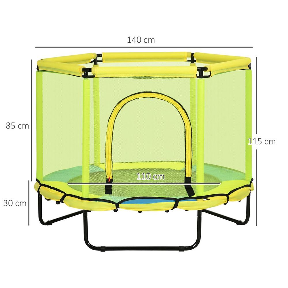 ZONEKIZ 4.6 FT Trampoline with Enclosure Net Bungee Gym, Yellow