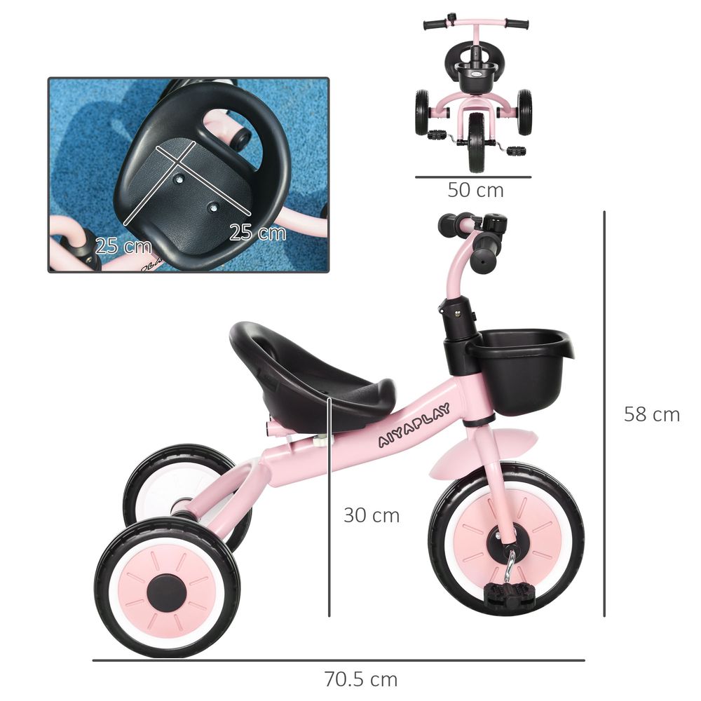 Kids Trike, Tricycle with Adjustable Seat, Basket, Bell for Ages 2-5 Years Pink