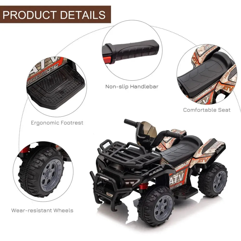 Kids Ride-on Four Wheeler ATV Car with Music for 18-36 months Black
