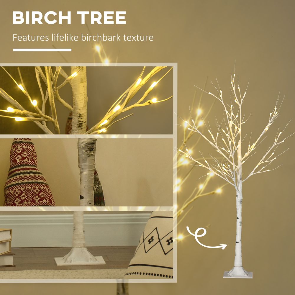 HOMCOM 4ft Artificial White Birch Tree Light  72 Warm White Pre-Lit LED Light