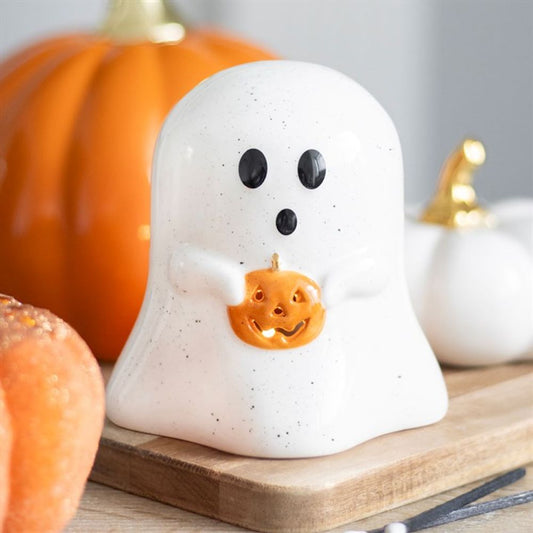 Ghost Shaped Tealight Candle Holder with Pumpkin