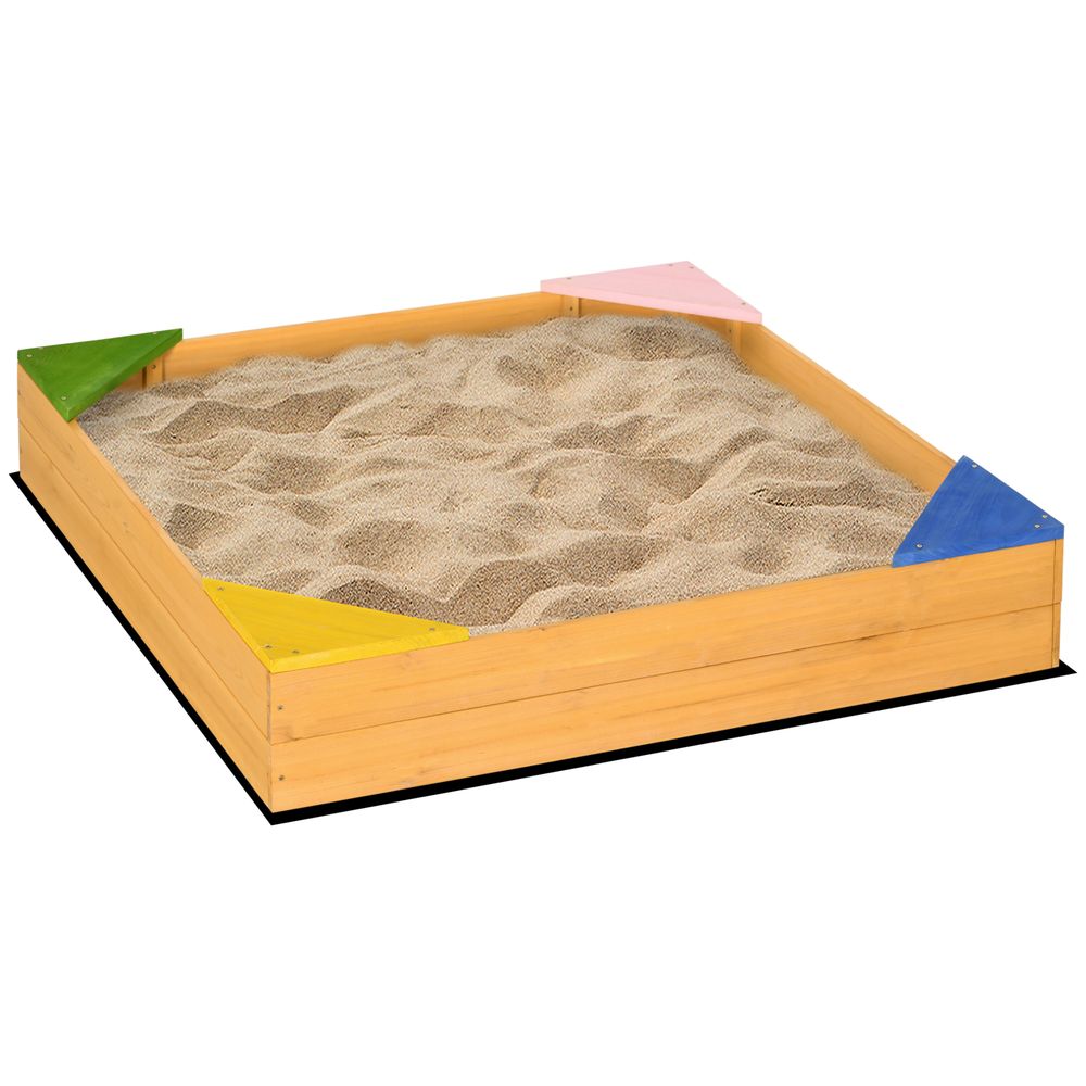 Outsunny Kids Wooden Sand Pit Sandbox w/ Seats, for Gardens, Playgrounds