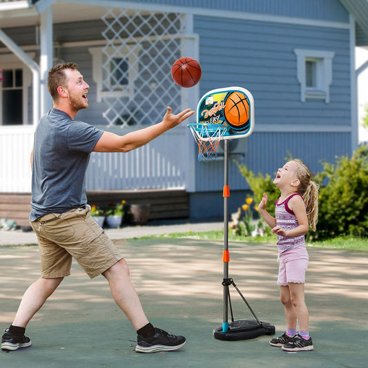 3 Pcs Kids Basketball Set Hoop Ball Pump Height Fillable Base 3-8 Yrs