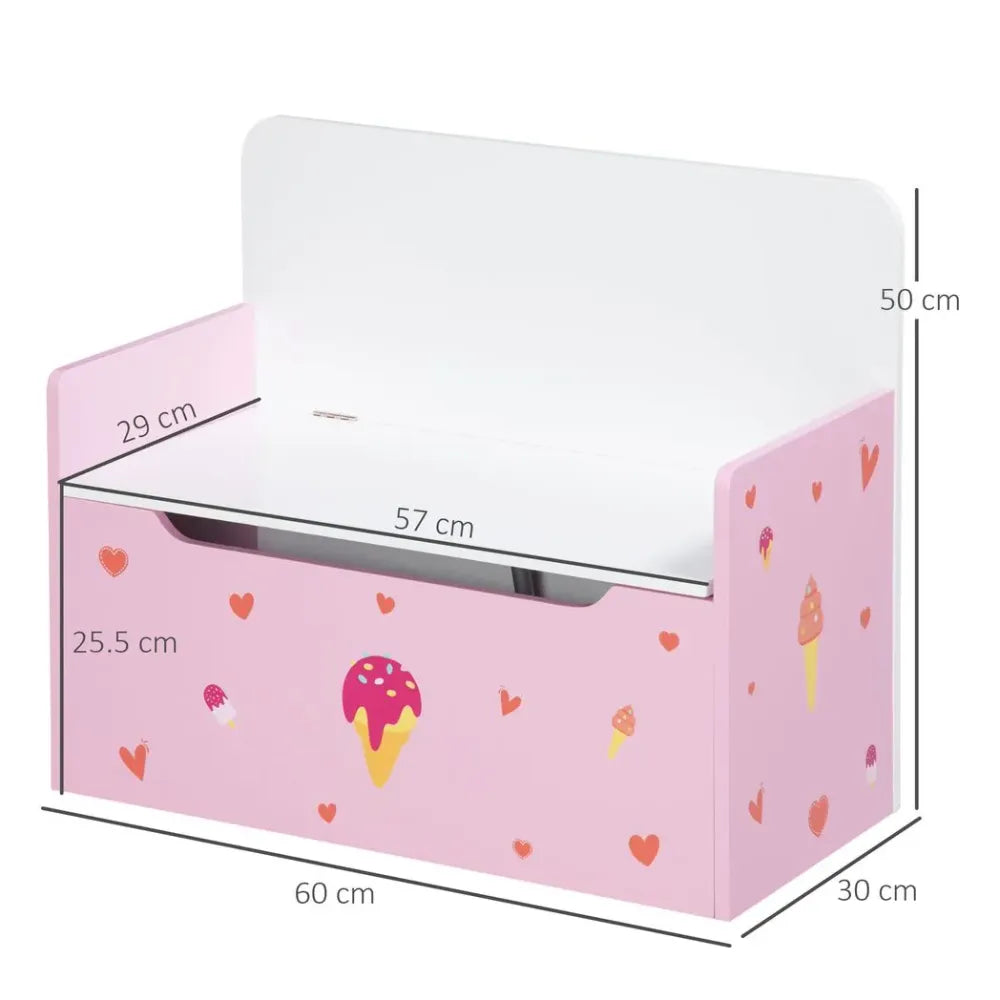 Two-In-One Wooden Toy Box, Kids Storage Bench w/ Safety Rod - Pink