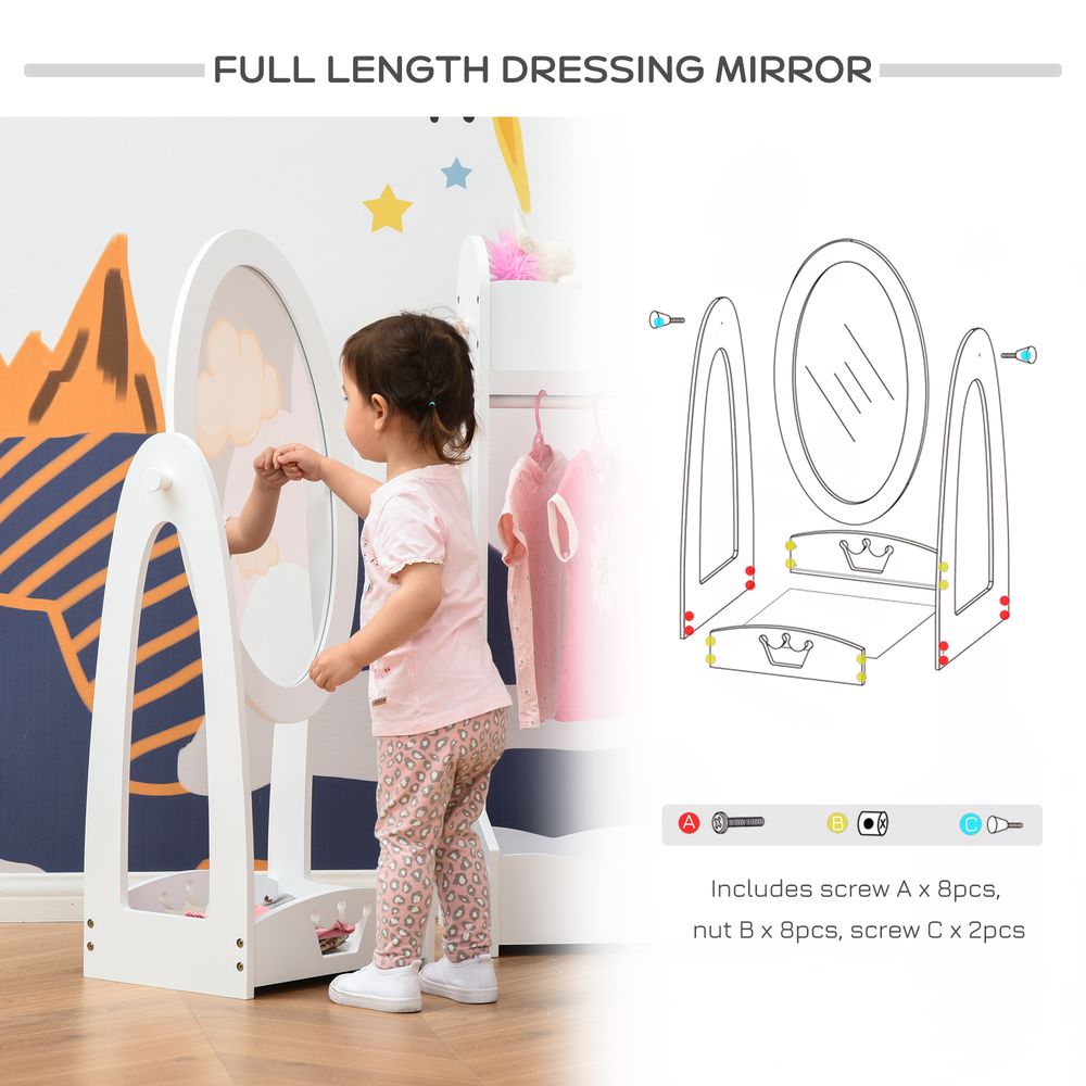 Free Standing Dressing Mirror Kids with Storage For 3- 8 Years Old