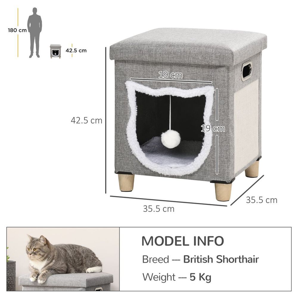PawHut 2 in 1 Cat Bed Ottoman w/ Removable Cushion, Handles, Scratching Pad